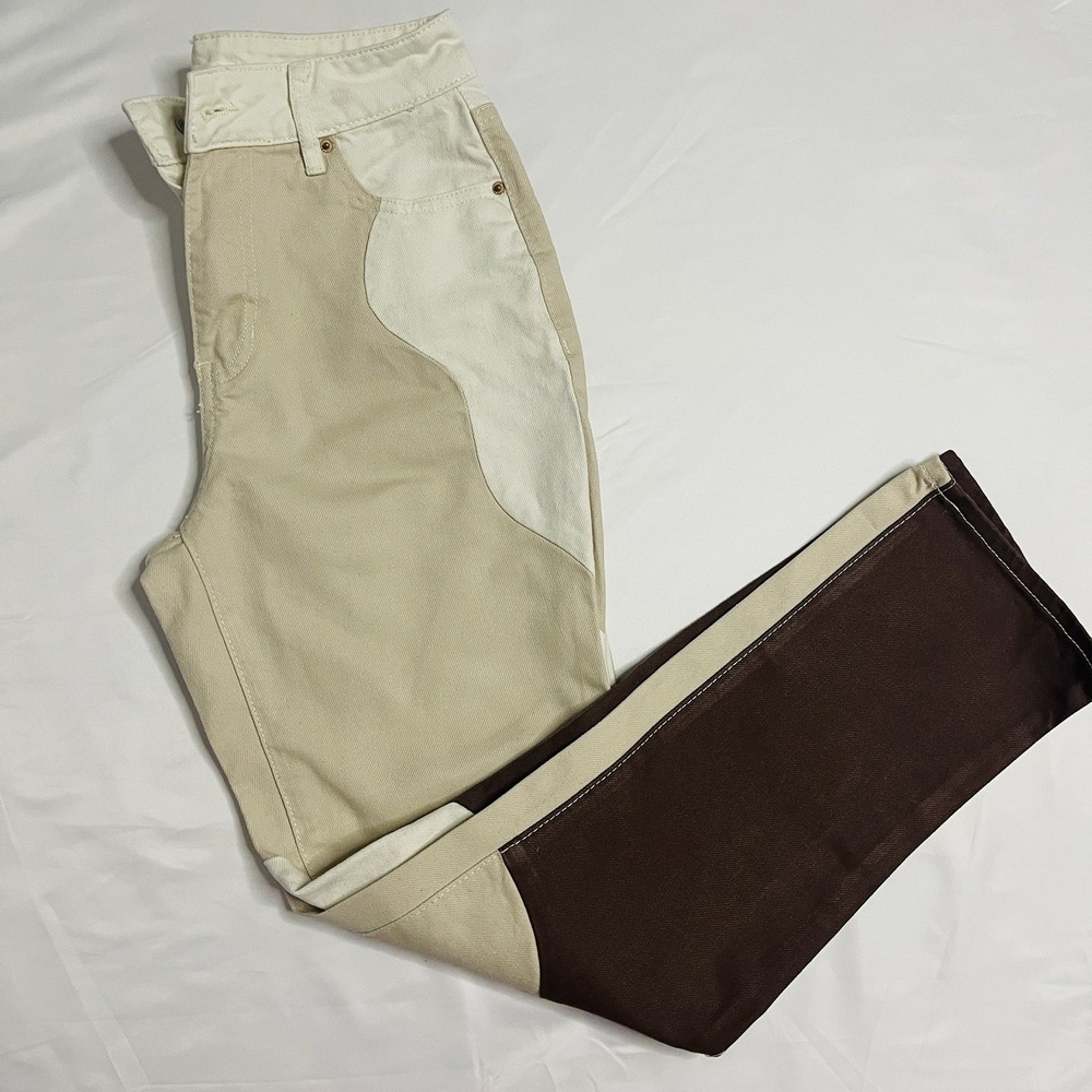 Pacsun Eco Tan & Brown Paneled Mom Jeans Color Block High Rise Women's Sz 25 Y2K